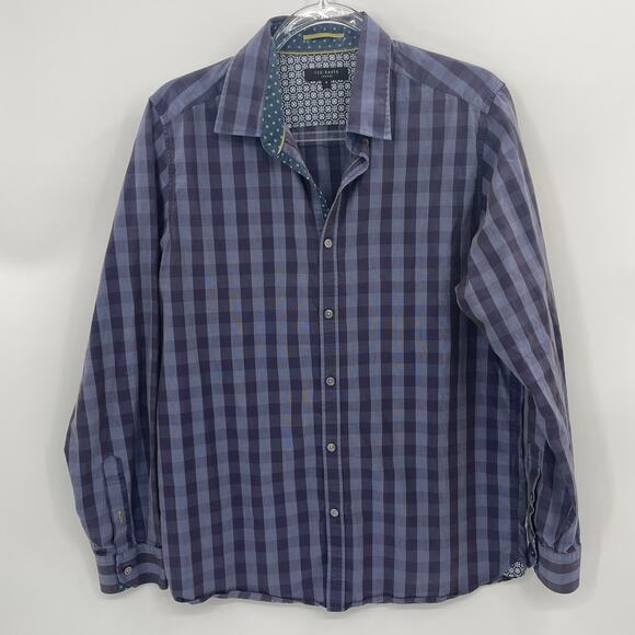 TED BAKER London Shirt Mens Size M Neck 16 Button Up Plaid Flip Cuff Long Sleeve - Picture 1 of 8